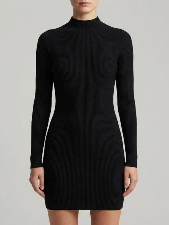 Aritzia Dresses & Skirts - ARITZIA WILFRED Black Ribbed Long-Sleeve Bodycon Dress